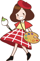 絵の具と筆を持った女子のイラスト