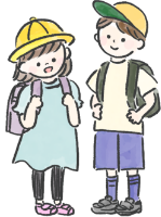 男子と女子の小学生の水彩イラスト