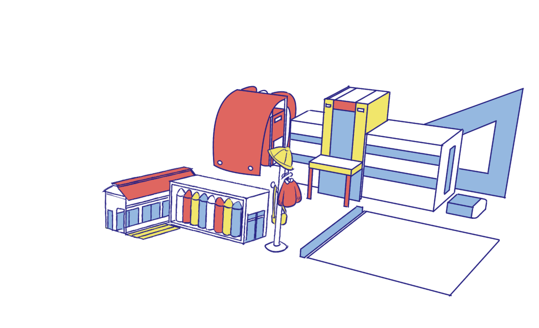 幼稚園と小学校のアイソメトリックイラスト